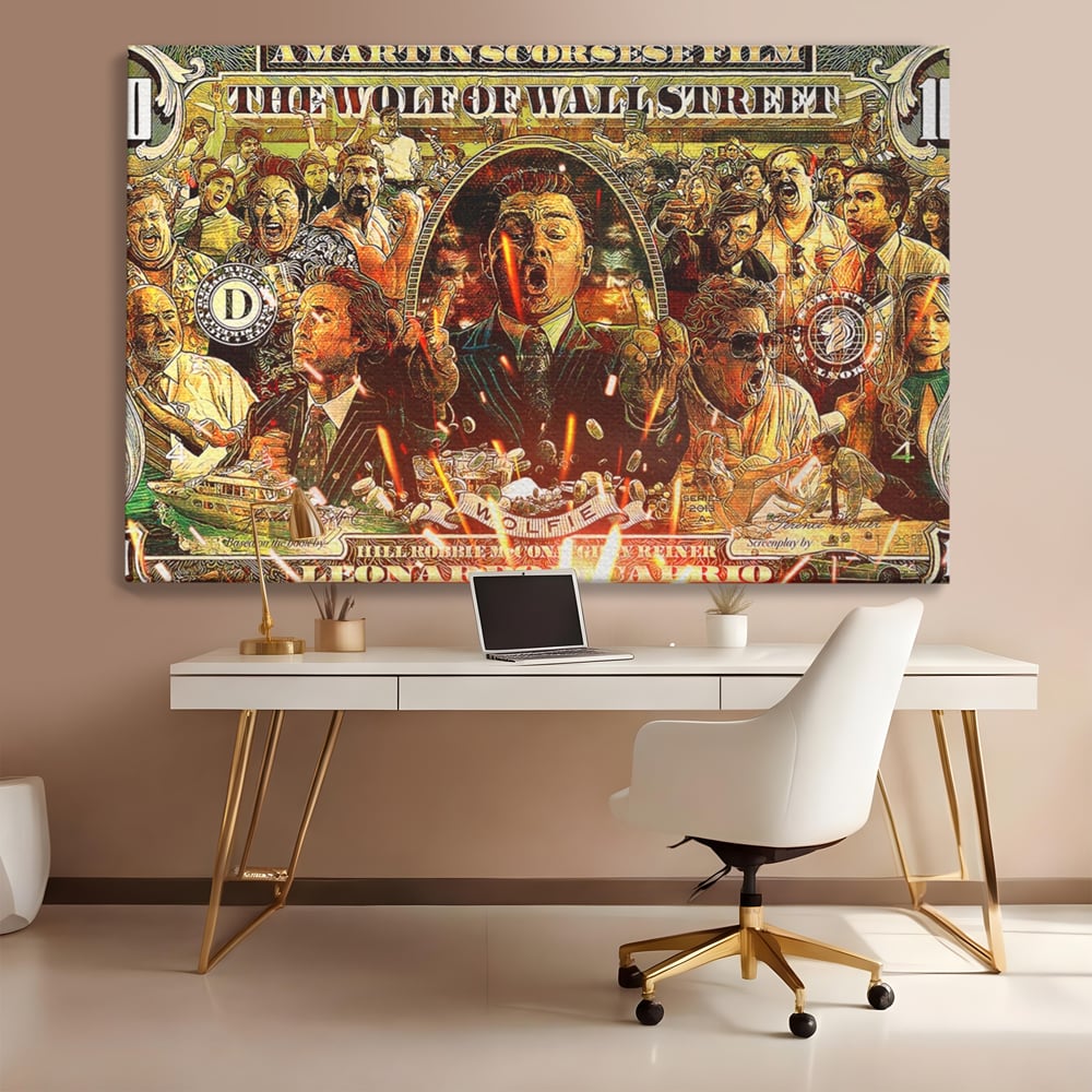 Tablou canvas cu tablou canvas cu celebrul film, fara rama, pe sasiu de lemn, pe perete intr-un birou